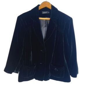 Tribal Black Burnout Velvet Velour Dressy Jacket Blazer Silk Blend Edgy Size 14‎